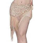 FEOYA Sequin Fringe Hip Scarf Latin Belly Dance Wrap for Women Performance Waist Chain Tango Dance Hip Skirt