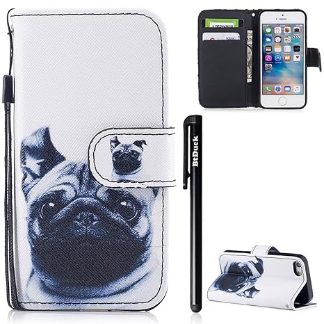 BtDuck Compatible with iPhone SE/5S/5 Hülle iPhone SE/5S/5 Handyhüllen Handyhülle Leder Ständer Flip Case Hülle Schutzhülle B