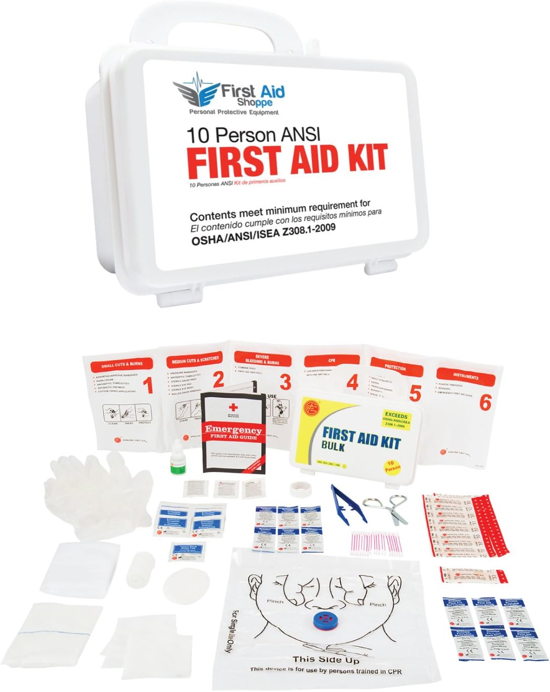 First Aid Kit: 10 Person ANSI Complete Kit · Emergency Preparedness Kit · Business · Home · Camping · Boat · Outdoors · Sports - ResQue1st