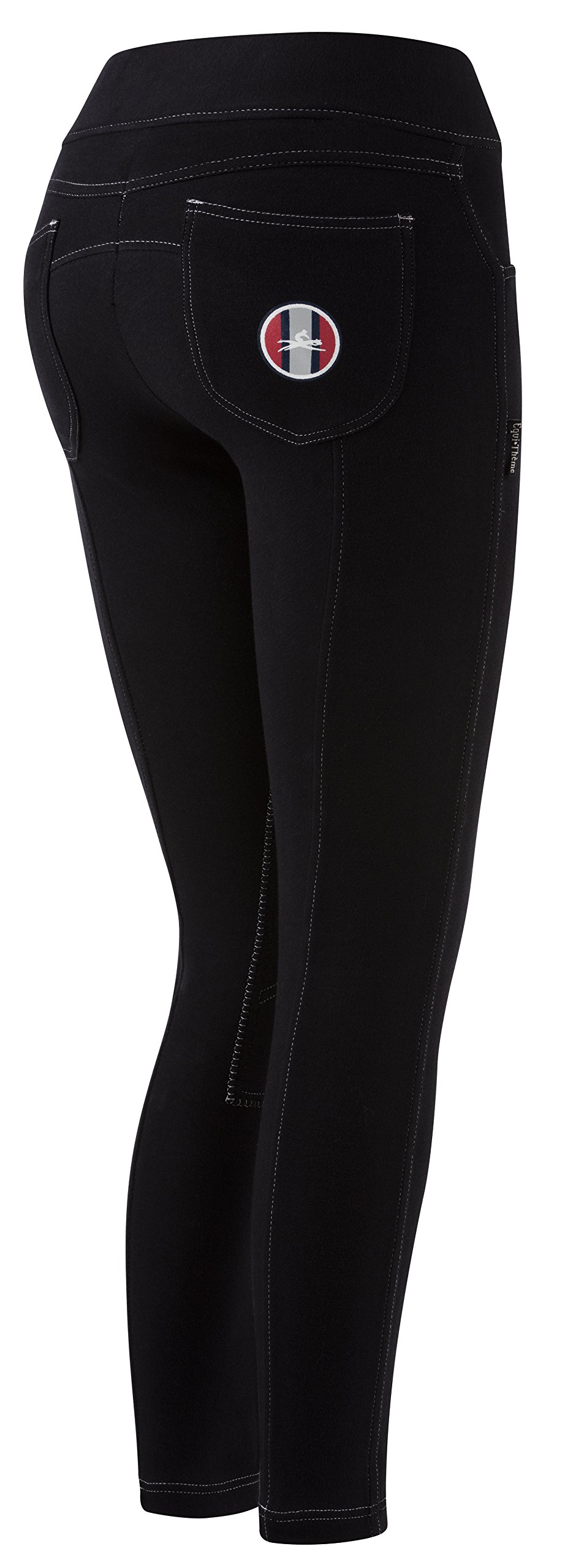Equi-Theme/Equit'M Unisex Adult 979101234 Pull-On Breeches - Black/White Topstitching, One Size