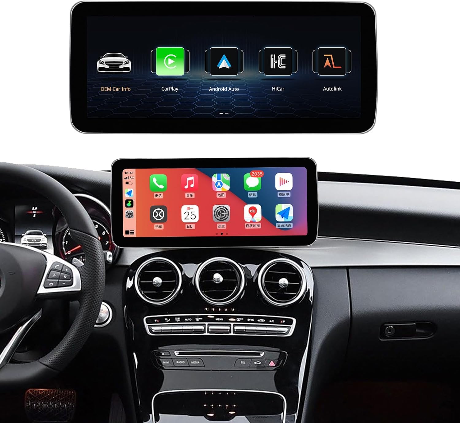 Photo 1 of 12.3Inch Carplay Touchscreen for 2016-2019 Year Mercedes Benz C/GLC Class, with NTG5.0 W205 W253 , Car Stereo Multimedia Radio Receiver for Wireless CarPlay Android Auto