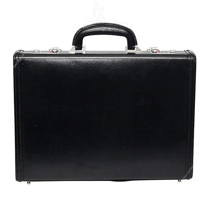 Hifly Leather Briefcase for Men Unisex Strap Stitched Around Hard