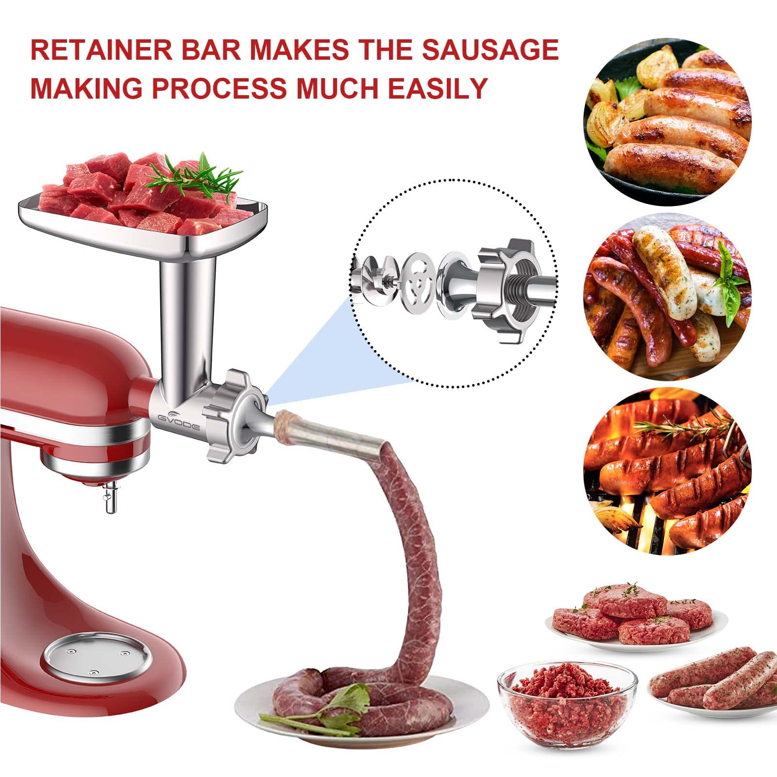 Meat Grinder&Slicer Shredder Attachment for KitchenAid Stand Mixer, For KitchenAid Mixer Accessories Includes Metal Meat Grinder with Sausage Stuffer Tubesand and Slicer Shredder Set by Gvode