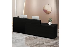 LSZMXI Modern Reception Desk with Storage Drawers and Open Shelves, 47-95 Inch Front Counter Table for Office, Salon, Lobby, Retail Store, or Home Workspace Left/Black 95" Wx23.6 Dx39.4 H
