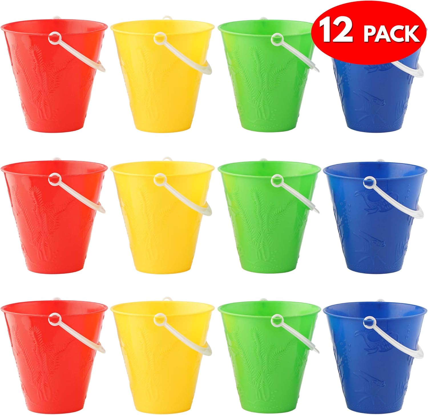 12 Brightly Coloured Buckets Assorted Colours Sand & Beach Toys