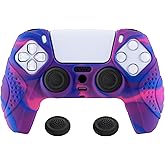 eXtremeRate PlayVital Guardian Edition Ergonomic Soft Anti-Slip Controller Silicone Case Cover for ps5, Rubber Protector Skins with Black Joystick Caps for ps5 Controller - Pink & Purple & Blue