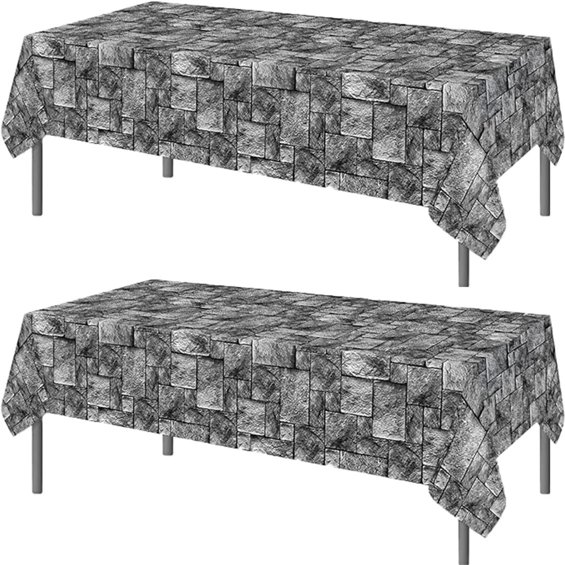 TOKYMOON 2 Pack of Disposable Stone Wall Themed 54x87In Tablecloths Party Table Cover for Kids Baby Shower Simulated Stone Party Supplies