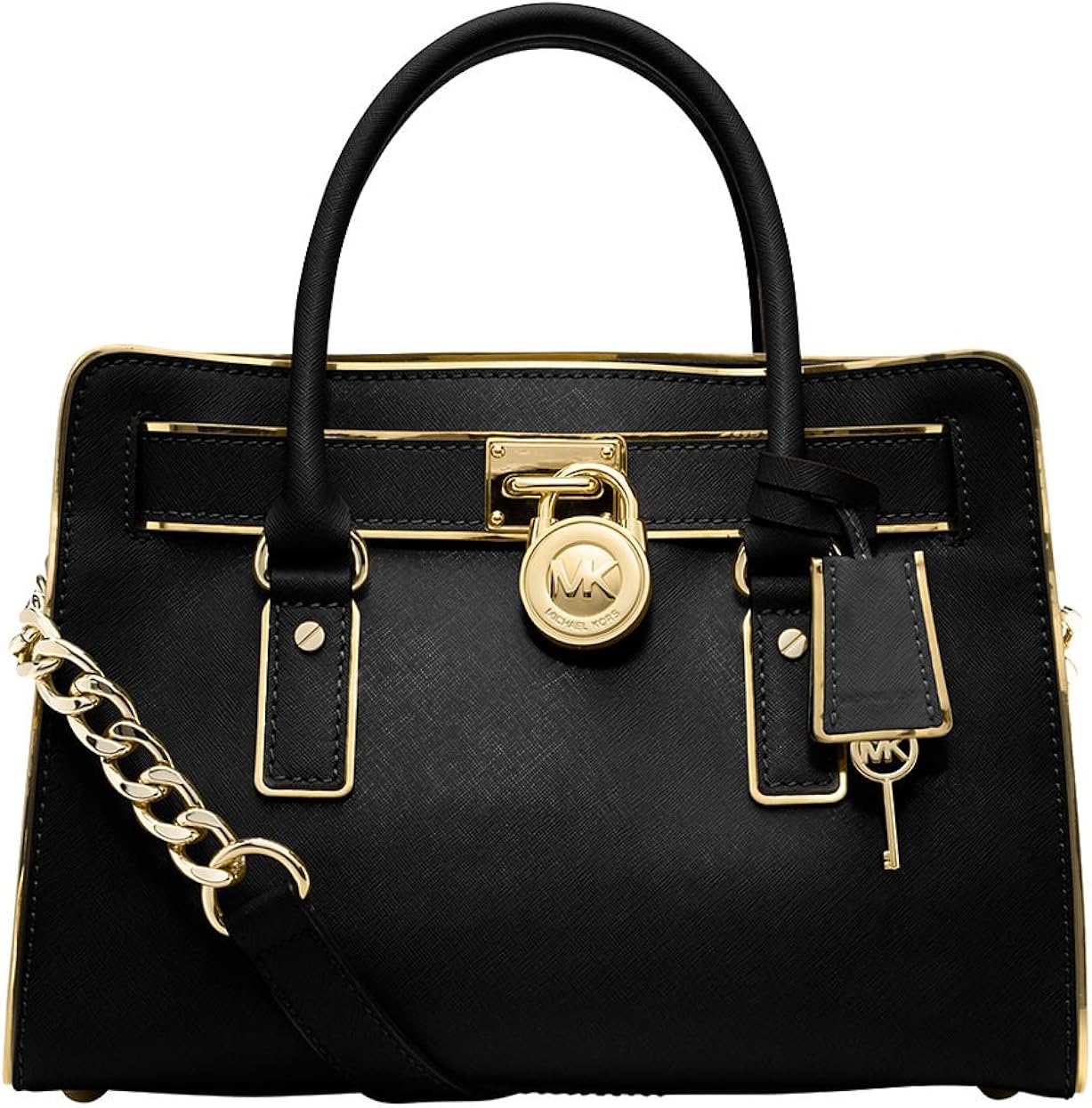 Michael Kors Hamilton Specchio E W Satchel Black with Gold