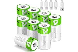 volkate D Batteries, 8 Pack Rechargeable Lithium D Cell Batteries, 1.5V LR20 Battery D Size 7500mWh with USB-C Charging Cable, for Flashlights, Lanterns, Remote Controls, Radios, Fans, Toys, Clocks