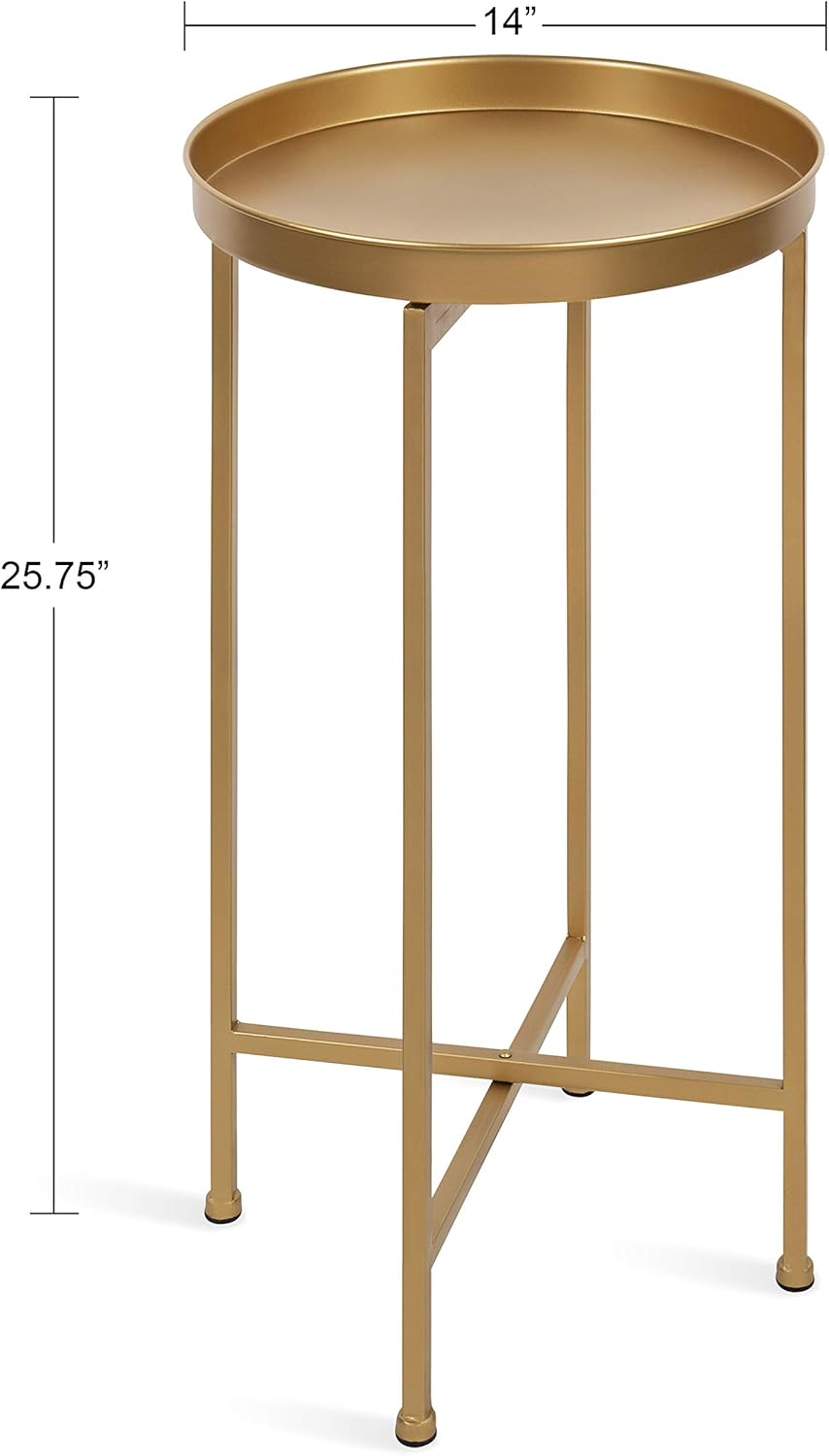 Kate and Laurel Celia Round Metal Foldable Accent Table with Tray Top, Gold: Furniture & Decor