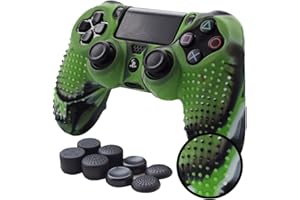 PS4 Controller Grips,Pandaren Studded Anti-Slip Silicone Cover Skin Set Compatible for PS4 /Slim/PRO Controller(CamouGreen Controller Skin x 1 + FPS PRO Thumb Grips x 8)
