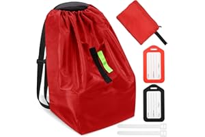 Sublaga Car Seat Bags For Airplane Travel, Durable Carseat Cover For Air Travel Car Seat Travel Bag with Shoulder Straps and 2pcs Luggage Tags For Airplane, Red