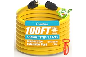 Leadchuang 30 AMP Generator Cord - 10 Gauge 30 AMP Generator Extension Cord 100 FT Generator Cord 4 Prong 125/250V, Generator Power Cord STW Extension Cord with L14-30 Plugs ETLcertification