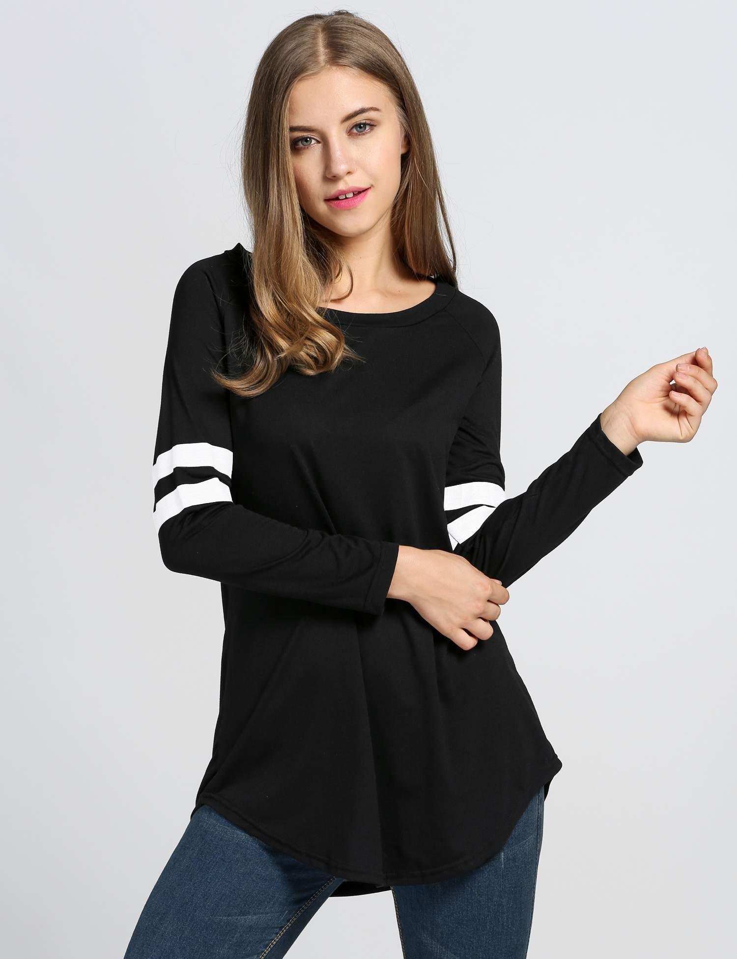 etuoji Fashion Women T-Shirt Baseball Long Blouse Casual Long Sleeve