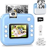 Kids Camera Instant Print - Digital Camera with Flip Lens, Birthday Gift for Boys Girls, Instant Print Photos for Toddlers HD Selfie 1080P Video, Portable Travel Toys for 4 5 6 7 8 9 10 Years Blue