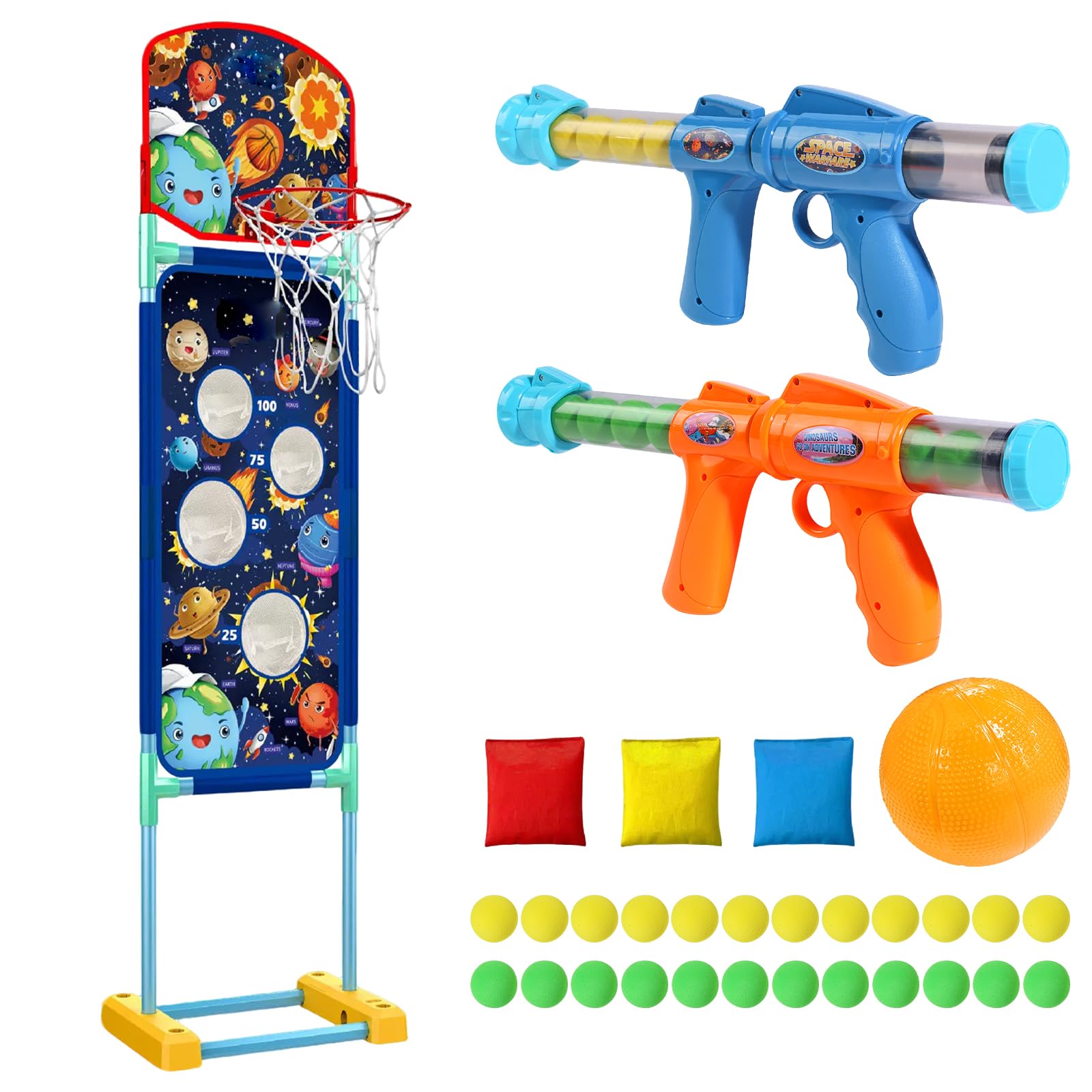 Caossuixin Pack of 2 Moving Shooting Games for Kids, 3-in-1 Target Shooting Game Kids with 2 Popper Guns, Indoor Outdoor Garden for Kid Gun Games Christmas Toys Gifts for Boys & Girls Age 5 6 7 8 9 10