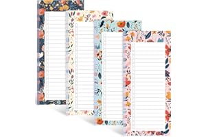 Koogel Magnetic Fridge Notepads, Floral Design, 4 Pack 200 Sheets Grocery List Notepad, 70g Premium Paper, Tear-Off Sheets, Perfect for Daily Schedules, Shopping Lists & Task Management, To-Do List