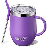 Mollcity Kids Tumbler with Handle 12 oz Stainless Steel Double Wall Vacuum Insulated Cup with Lids and Straws-Reusable Metal Tumbler for Girls (Purple)