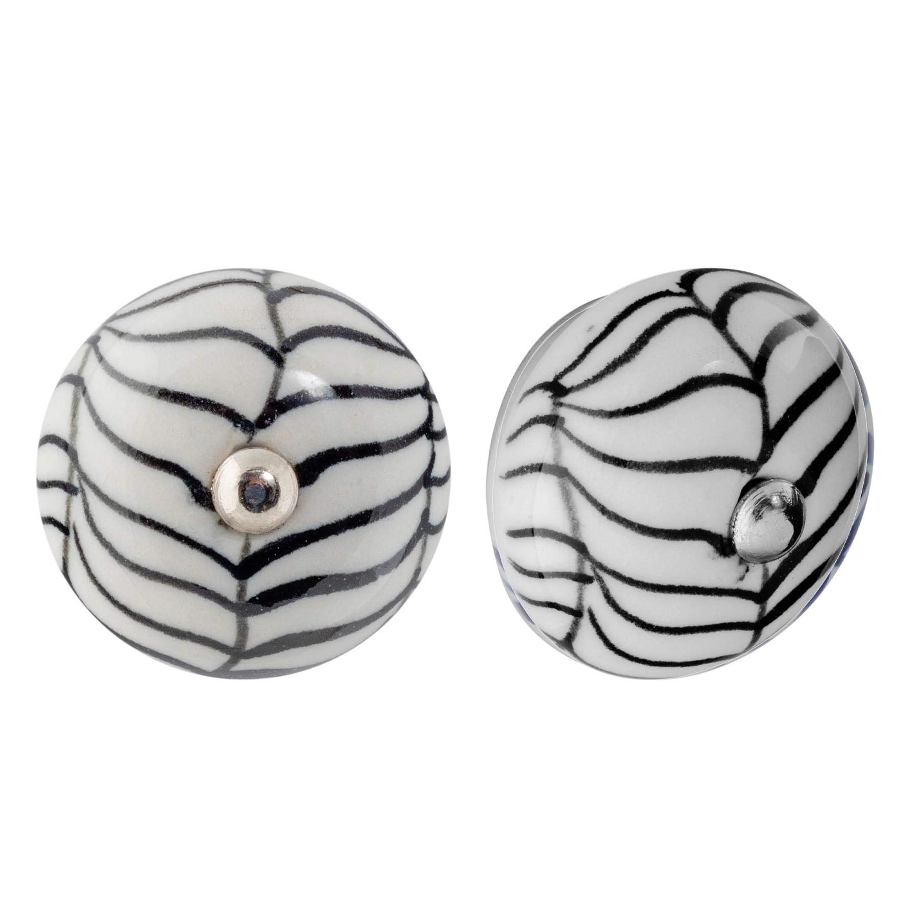 Nicola Spring Ceramic Cupboard Drawer Handle Knobs - Floral Design - Lines - Pack of 6