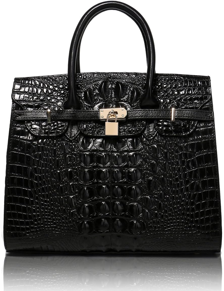 APHISONUK Embossed Crocodile Purse Genuine Leather Satchel Handbags Office Padlock Bag 22130