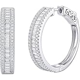 Newshe Jewellery D-Color VVS1 Moissanite Hoop Earrings for Women 925 Sterling Silver Earrings Emerald Cut Pave