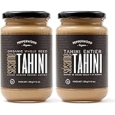 Organic Whole Sesame Tahini Paste - Unhulled & Stone-Ground - Silky Smooth Texture in Hummus, Dips, Dressings - Unsalted, Nut