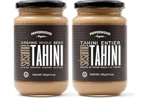Organic Whole Sesame Tahini Paste - Unhulled & Stone-Ground - Silky Smooth Texture in Hummus, Dips, Dressings - Unsalted, Nut