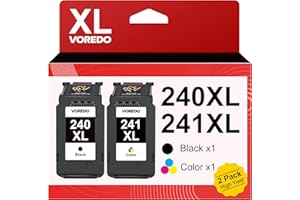 VOREDO PG-240XL/CL-241XL Ink Cartridges Compatible for Canon 240XL 241XL Combo Pack, 240XL and 241XL Ink Cartridge for Canon PIXMA MG3620 MG3600 TS5120 MG3120 MG3520 MX472 Printer (2 Pack)