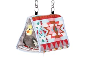 KINTOR Bird Nest Snuggle Hut,Parrot Habitat Cave Hanging Tent for Small Medium Parrots Budgies Eclectus Parakeet Cockatiels Lovebird African Grey (Pink Ethnic, S)