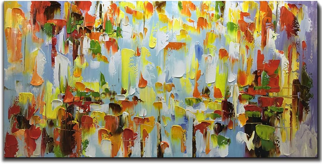 Metuu Modern Canvas Paintings, Texture Palette Knife Paintings Modern Home Decor Wall Art Painting Colorful Wood Inside Framed Ready to Hang 24x48inch