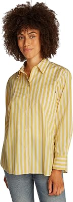 Damen Hemd Poplin Easy Fit Oversized, Mehrfarbig (STP Citronella), 34