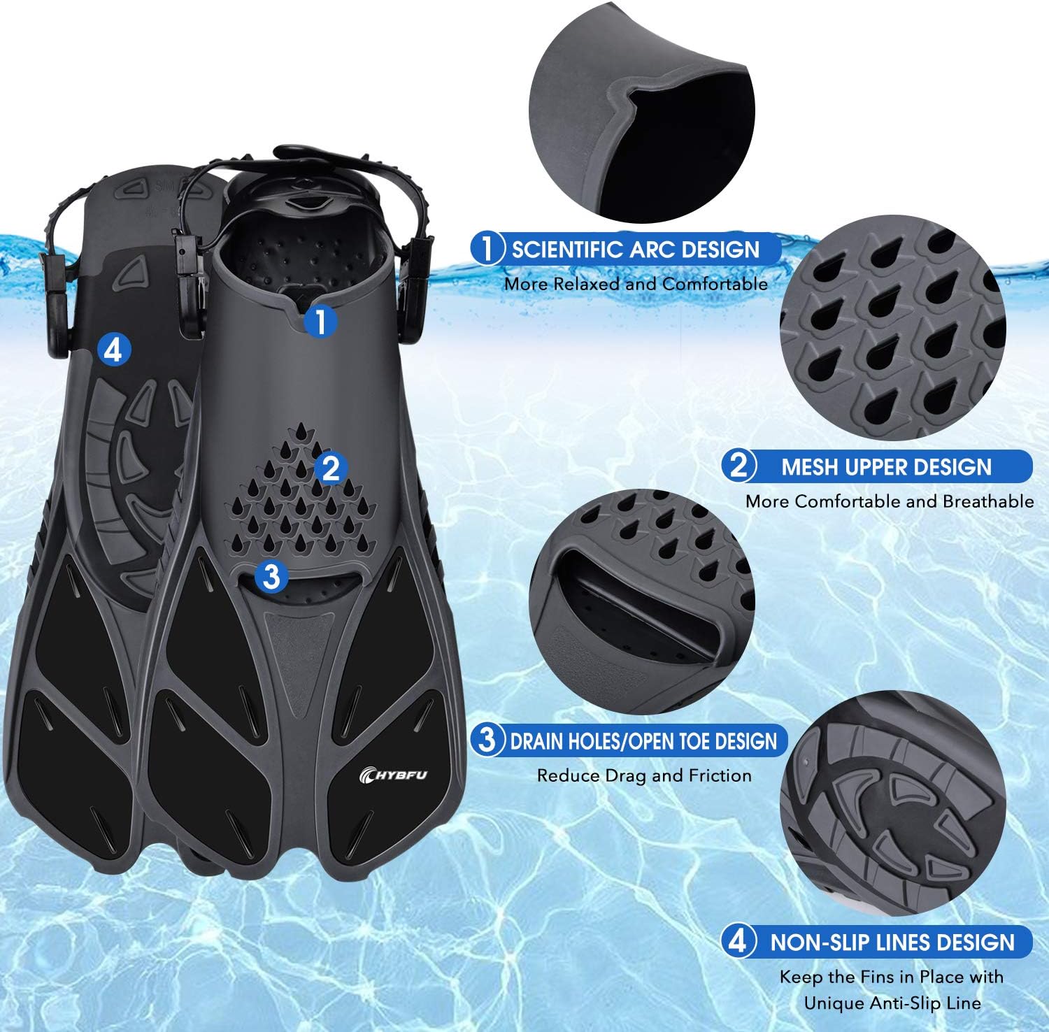 CHYBFU Mask Fins Snorkel Set with Adults Snorkeling Gear, Panoramic View Diving Mask, Dry Top Snorkel, Diving Flippers and Gear Bag, Snorkeling Packages for Snorkeling Swimming Scuba Diving Training : Sports & Outdoors