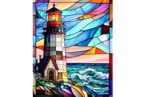 DIYDECORFUN Stained Glass Lighthouse Diamond Painting Kits for Adults,DIY 5D Diamond Art Kits for Beginners Full Drill Diamond Dots Painting by Numbers Arts for Decor 12x16IN