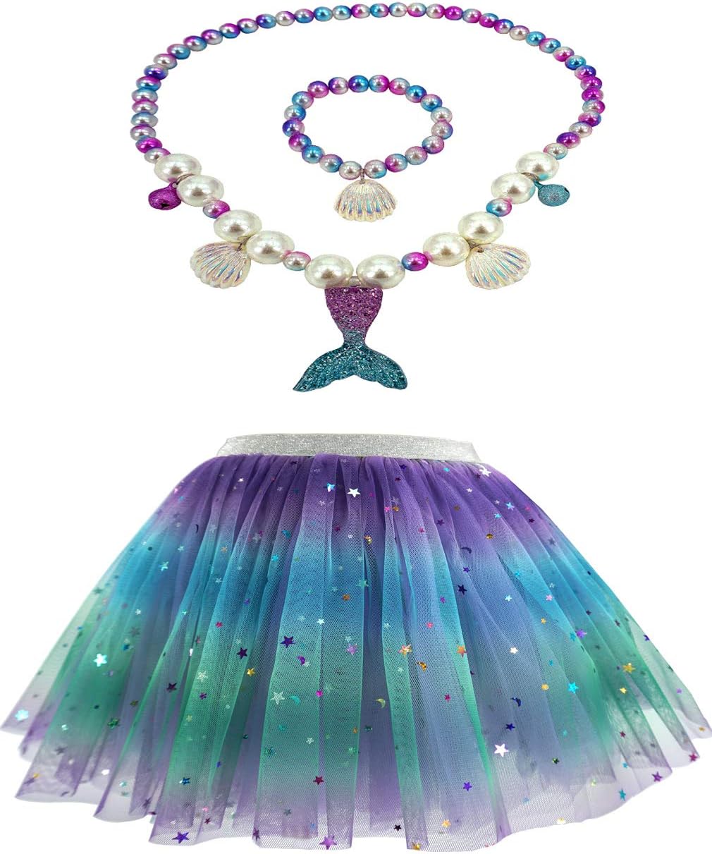 Girls Layered Tulle Rainbow Tutu Skirts with Colorful Hairbow or Butterfly Headband, Girls Dressing Up,Dancing Party Tutu. (Set-Deep Purple, 2-7X)