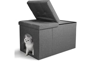 AIPERRO Cat Litter Box Enclosure, Hidden Litter Box Furniture Ottoman with Flip-Up Lid, Large Dog Proof | Waterproof Interior | Odor Control Litter Box, 29.9 x 21.6 x 19.7 Inches, Grey