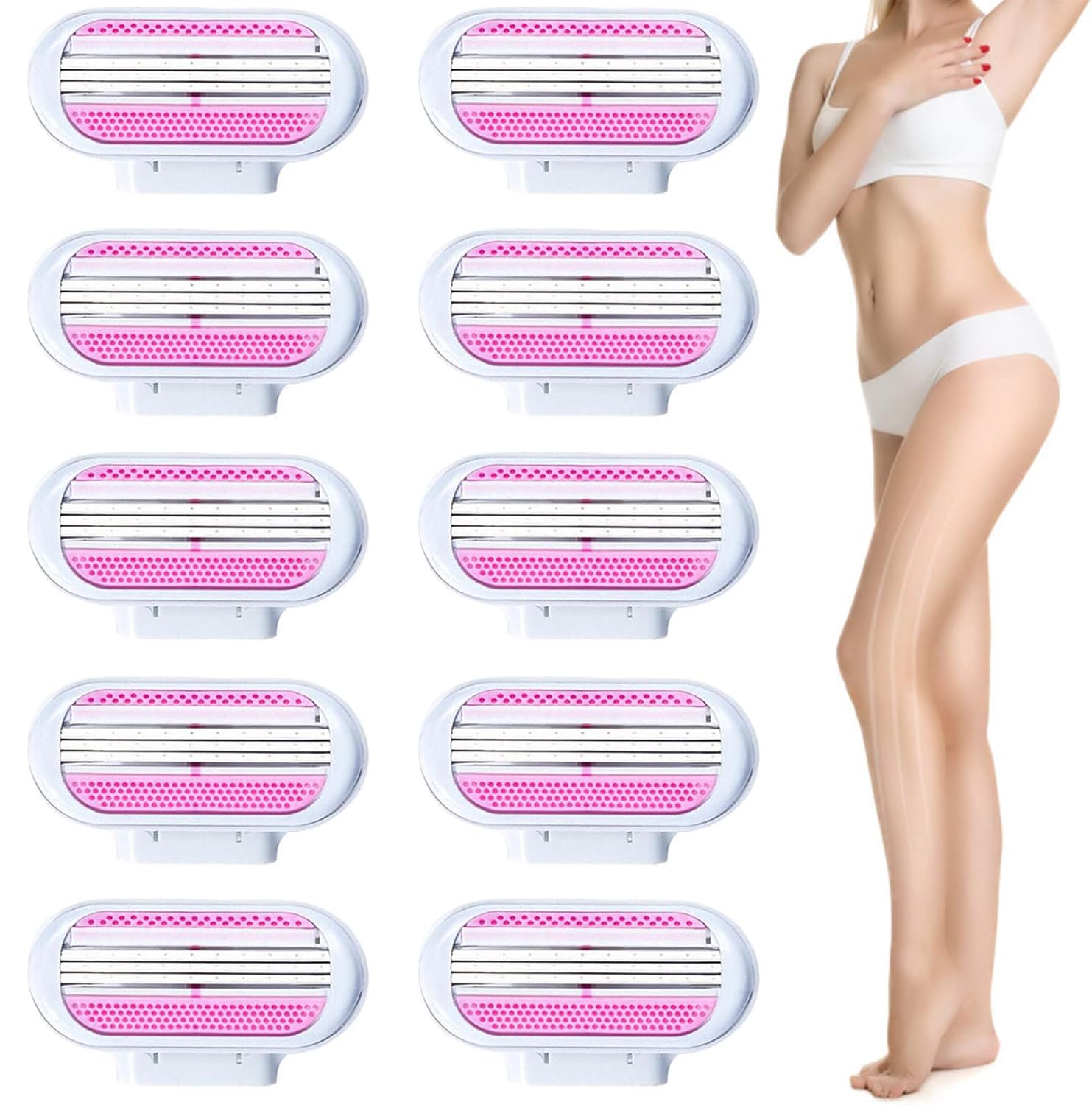 10 Pcs Razor Blades Compatible with Gillette Venus, Women's Razor, 3 Layer Blade & Pivoting Head Design, Refills for Venus Razors Effortless Sliding, Easy to Replace (Pink)