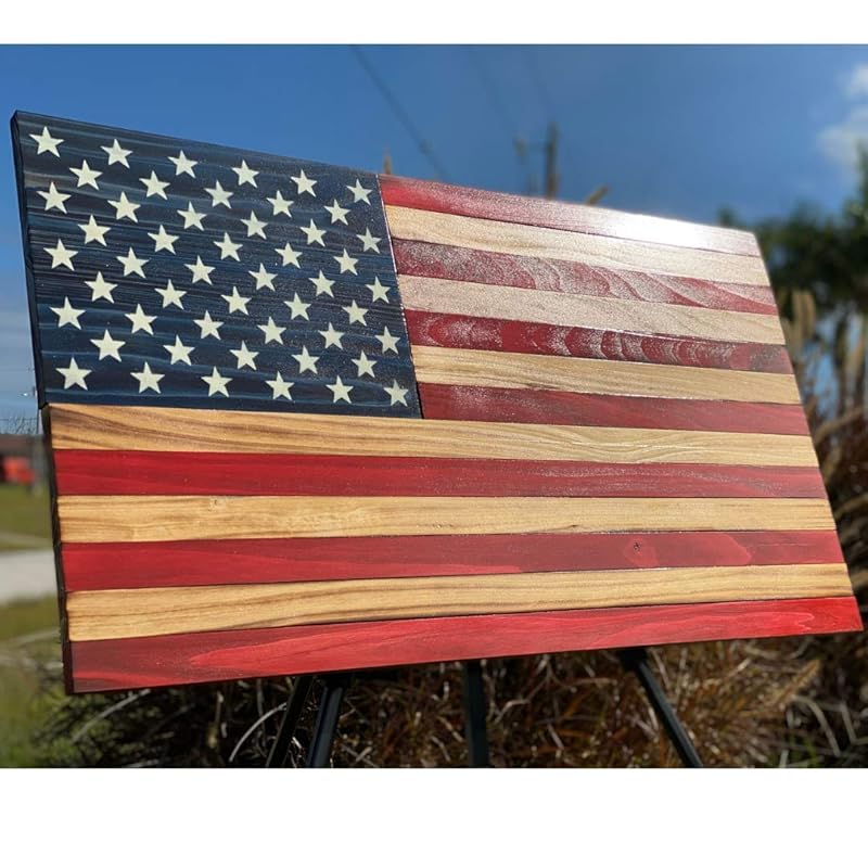 Handmade Wood American Flag, Full Color