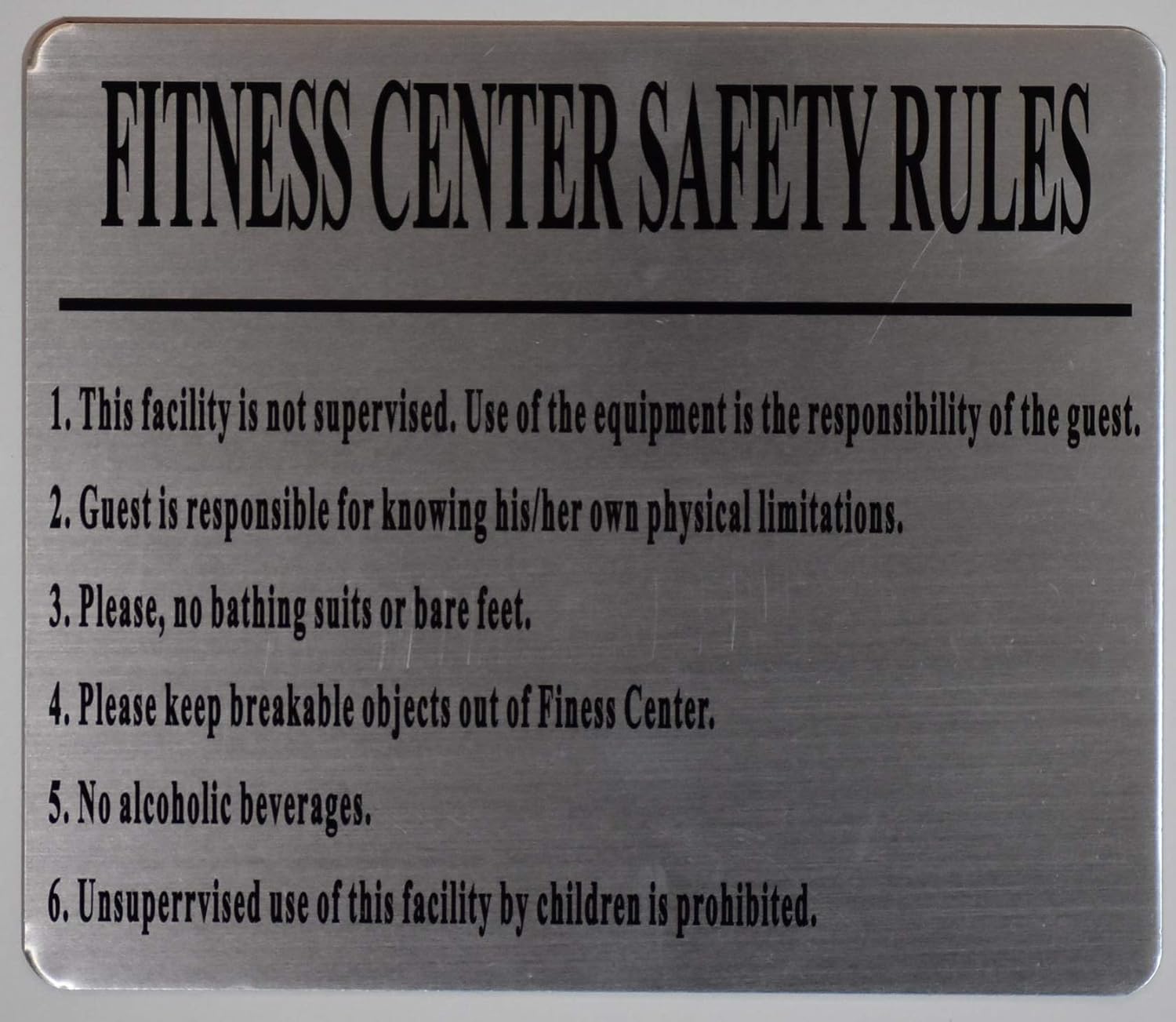 Fitness Center Safety Rules Sign (8.5x10, Silver)
