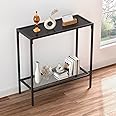 SAYGOER Black Console Table Glass Small Entryway Table Narrow Sofa Table with Storage, 2 Tier Couch Table Hallway Table for Entry Way Living Room Home Office, Easy Assembly, All Black
