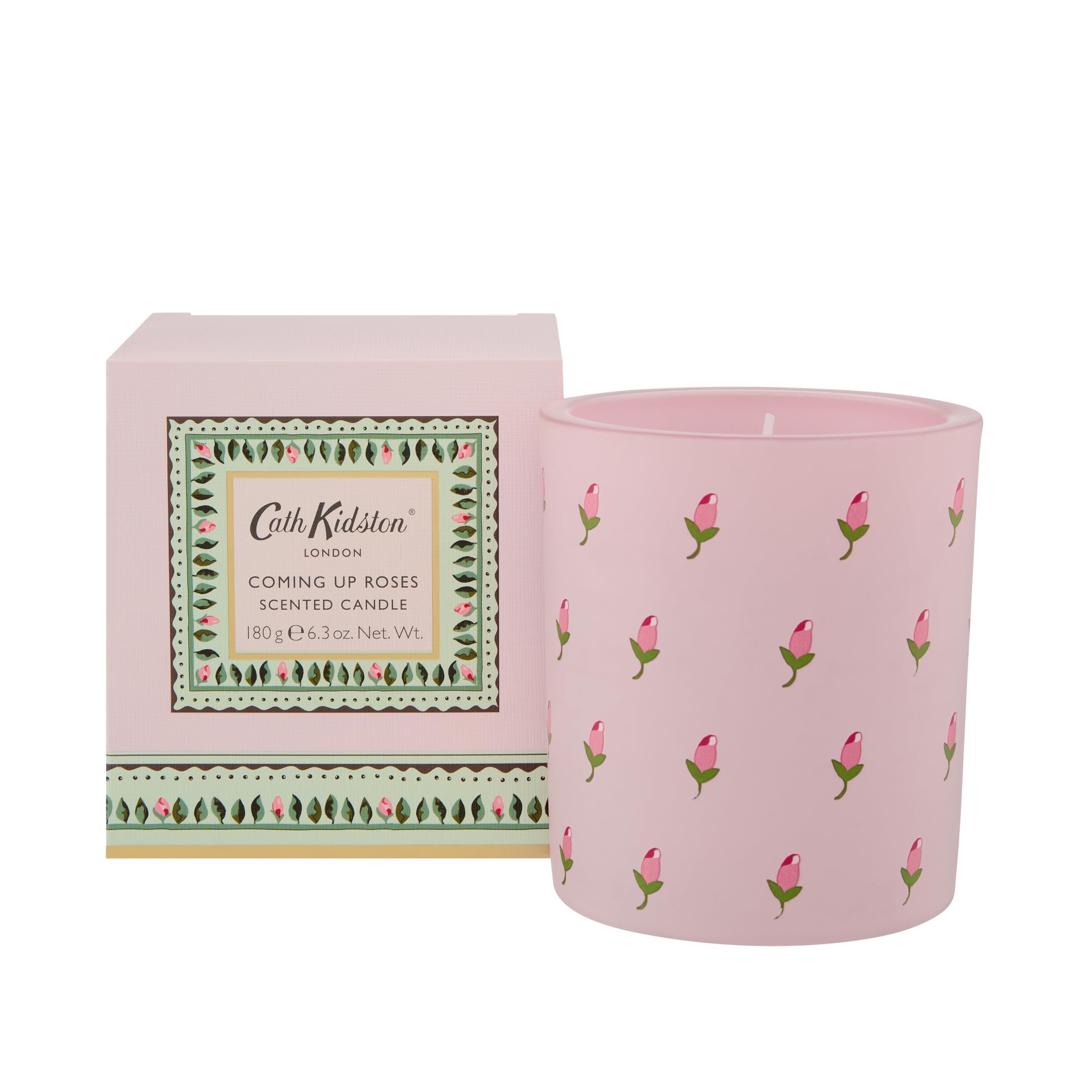 Cath Kidston Scented Candle 180g, Home Fragrance, Glass Jar, Mandarin and Bergamot Scent, Burn Time 40 Hours, Vegan and Cruelty Friendly, Beauty Housewarming Gift, Coming Up Roses