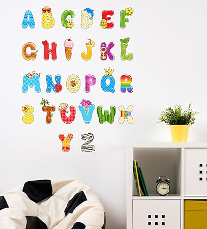 Orange And Orchid Alphabets A To Z Wall Sticker (Pvc Vinyl,90 Cm X 70 Cm)
