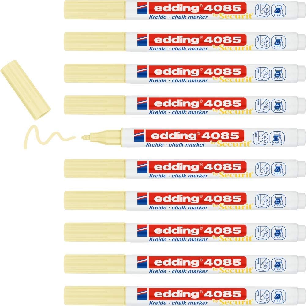 edding 4085 chalk marker, pastel-yellow, 10 chalk pens, round tip 1-2 mm