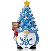 FUTBU Winter Gnomes Ceramic Tree Decor, Blue Winter Decorations for Home Ceramic Tree with Light Up, Christmas Blue Gnome Lighted Figurines for Table Centerpieces Home Decor Indoor Outdoor Party