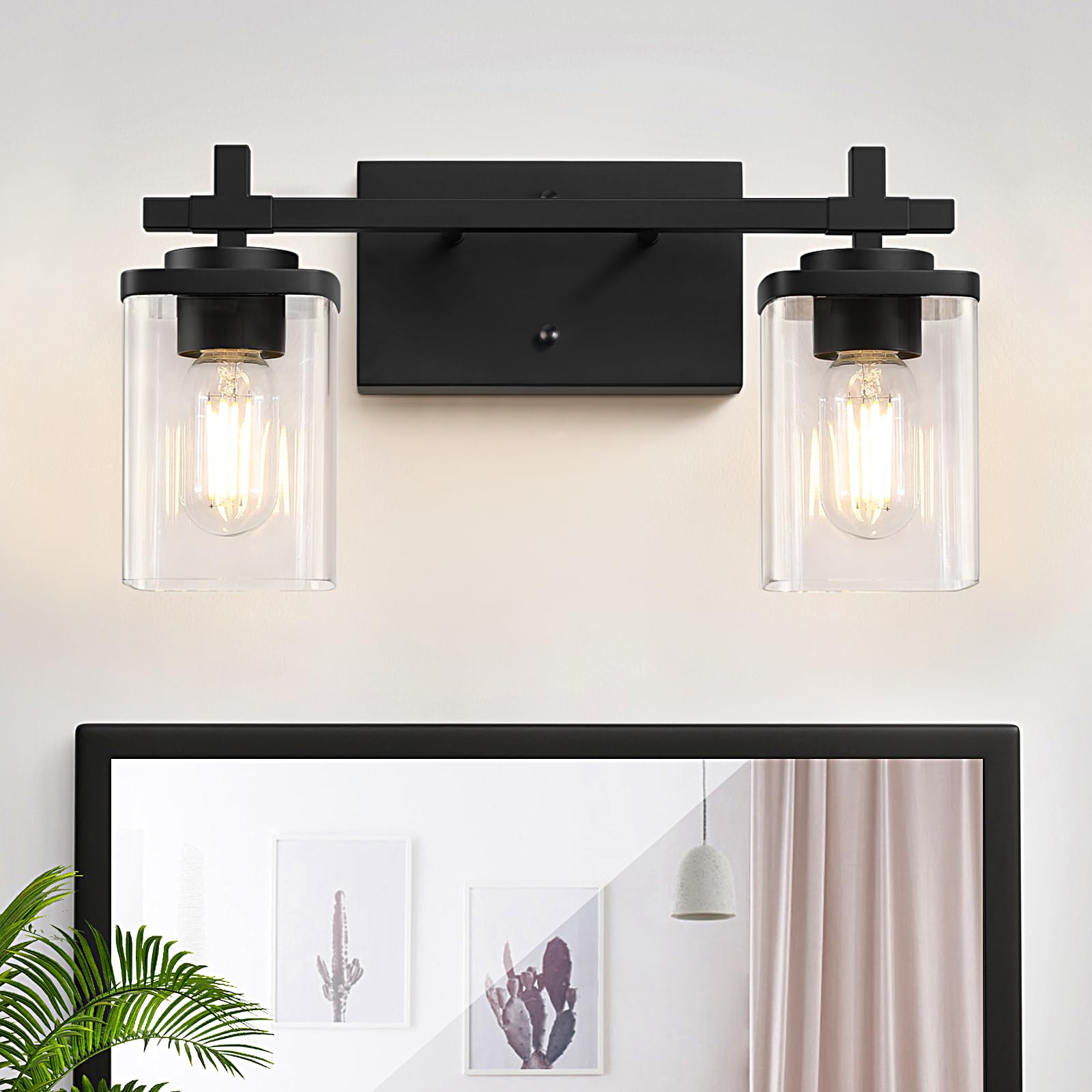 Photo 1 of Spiglamm 2-Lights Bathroom Vanity Lights, Matte Black Vanity Light Fixtures Over Mirror, Modern Wall Sconces with Clear Glass Shade, Wall Light Fixture for Bedroom Hallway Living Room