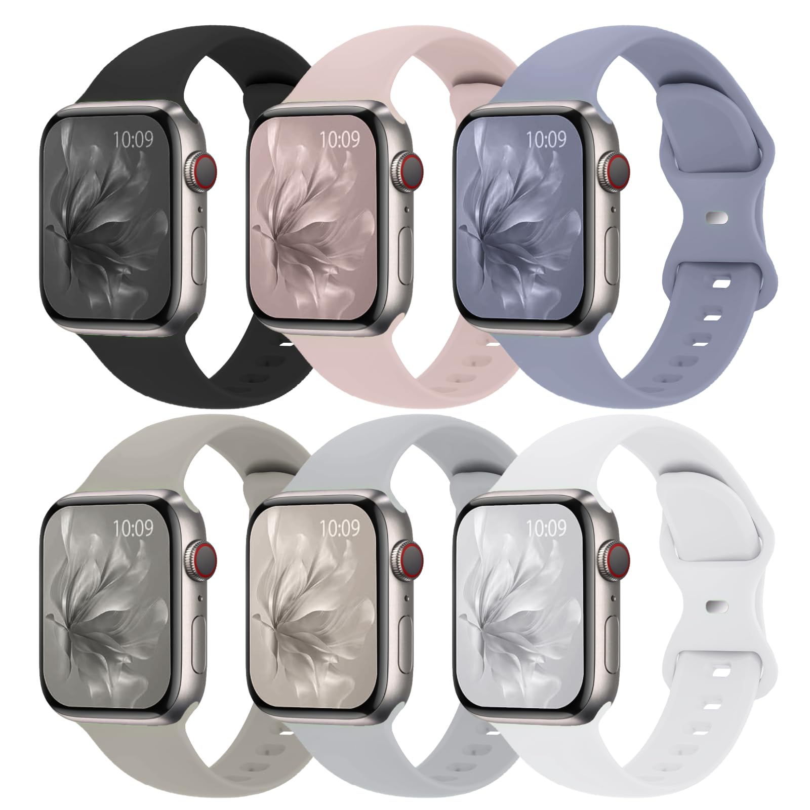 Photo 1 of (6 Pack) Sport Band Compatible with Apple Watch Bands 38mm 40mm 41mm 42mm 44mm 45mm 49mm Silicone iWatch Band Ultra 2/Ultra SE Series 9 8 7 6 5 4 3 2 1 Women Men (42mm/44mm/45mm/49mm S/M, Black/Pink