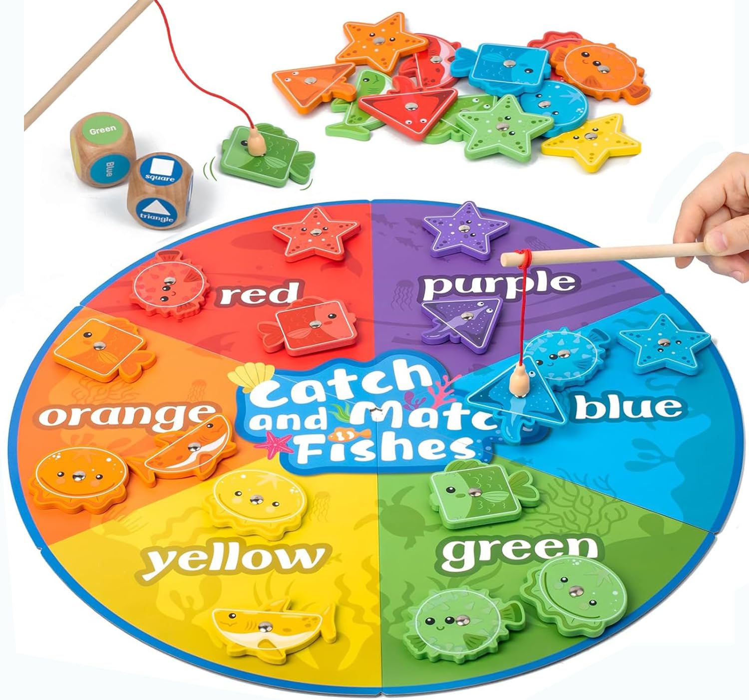 Smartwo Wooden Magnetic Fishing Game for Kids, Montessori Toys for 2+ Year Olds, Educational Toys for 2-3-4 Years Old, Shape & Colour Sorting Toddlers, Fine Motor Skills Training, Girl Boy Gift