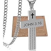 SKQIR Cross Necklace for Men with Bible Verse, Christian Religious Scripture First Communion Cross Chain Pendant for Boys Jewelry Easter Basket Essentials Stuffers Graduation Gifts