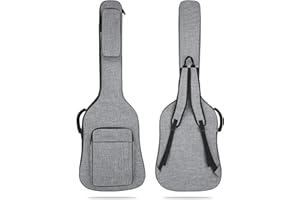 MUZTOP Bass Guitar Bag, 7MM Padding Bass Guitar Gig Bag Padded Soft Electric Bass Guitar Case Backpack with Pockets, Grey