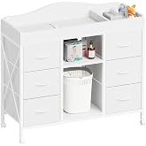 YeTom Changing Table, 6-Drawer Dresser, Adjustable Shelves, Mobile, White | Changing Table Dresser, Waterproof Diaper pad &amp; Safety Strap, 6 drawers, Adjustable shelves, Mobile Nursery Organizer