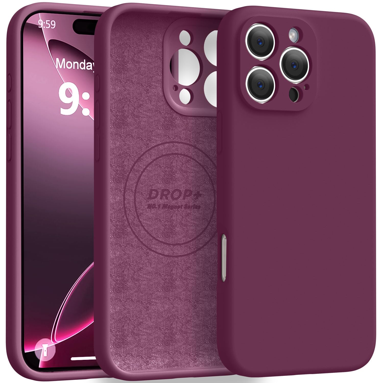 Photo 1 of Ktele Magnetic for iPhone 16 Pro Max Case [Compatible with Magsafe] [Premium Silicone Satin-Smooth Touch] Slim Shockproof Anti-Scratch Microfiber Lining Case, 6.9 inch, WineRed